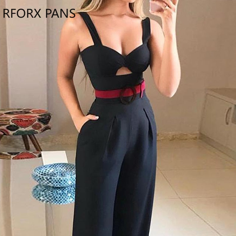 Cut Out Twist Front Wide Leg Jumpsuit Office Lady Casual Look for Women 2019 - Canlaa