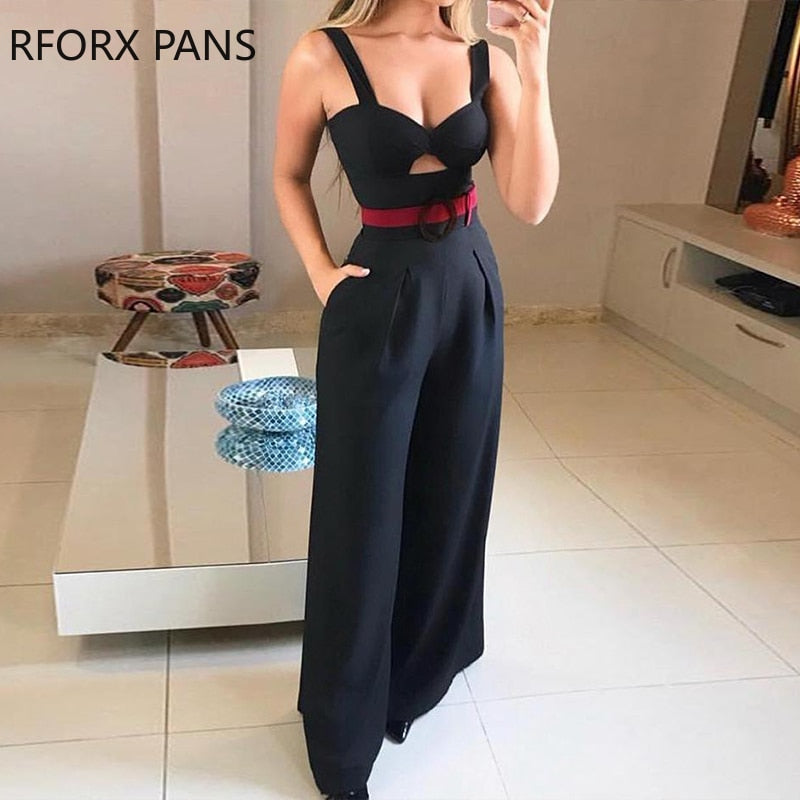 Cut Out Twist Front Wide Leg Jumpsuit Office Lady Casual Look for Women 2019 - Canlaa