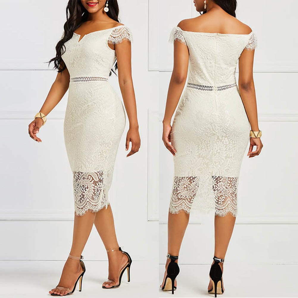 Sexy Women Dress Lace Hollow Backless Elegant Party Chic Retro Dress Black White Lace Dresses New 2022 New - Canlaa